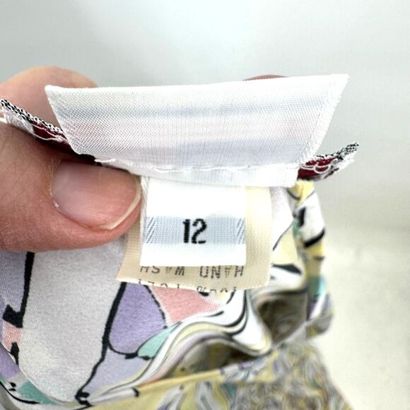 VTG Anthony Sicari Midi Dress 12 Pastel Faux Wrap Pleat Detail Smocked Waist 80s - Picture 10 of 11